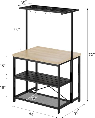 Kitchen Island with Storage, Bakers Rack with Power Outlet, 3 Tier Microwave Stand, Coffee Bar Table I24443