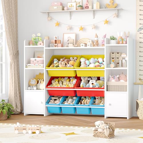 FOTOSOK 55" Toy Storage Organizer with 8 Bins and Bookshelf, Pink J681345