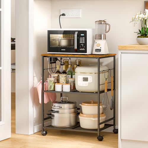 Rolling Kitchen Microwave Cart with Storage, Lockable Wheels S489447