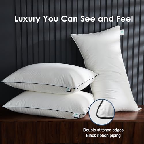 Hotel Feather Pillows King Size Set of 2, Hybrid Goose Down with Mef tek™ Memory Foam, Firm Bed Pillows with Organic Cotton Cover Y90449
