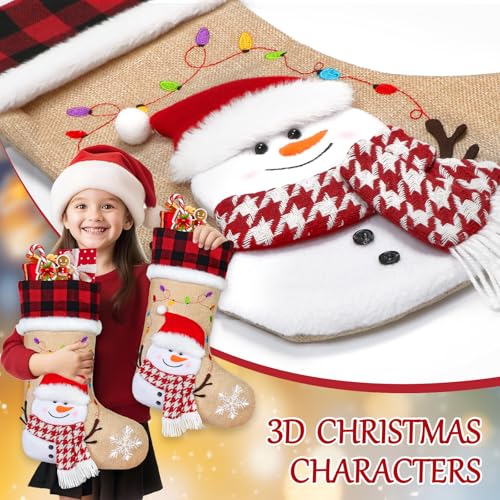 DEMIUKO 3PCS Christmas Stockings with Name Tags Snowman Santa Penguin F6894
