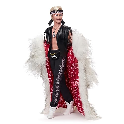 Barbie Movie Collectible Ken Doll with Faux Fur Coat and Fringe Vest U531909
