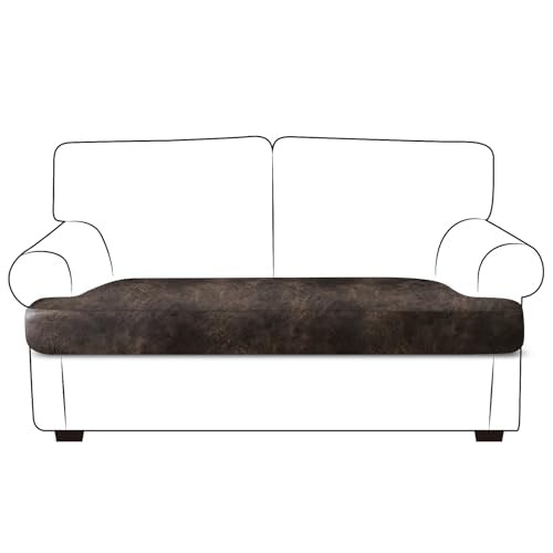 Leather Look Couch Cushion Covers Sofa Seat Slipcovers Sets Couches Furniture Protector for Sectional Armchair Loveseat Pets Kids Stretch Spandex Fabric (3 Cushion Sofa, Brown-01)