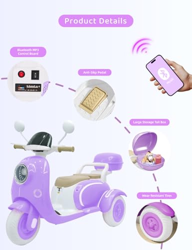 Kids Electric Motorcycle 3-Wheel 12V Ride On Scooter for Girls Ages 3-6 Pink Z596
