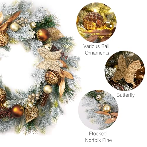 DecorbyHannah 24" Pre-Lit Pink Christmas Wreath with Ornaments Z91208