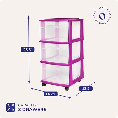 HOMZ 3-Tier Clear Plastic Storage Organizer Cart with Wheels, Black Frame M4715