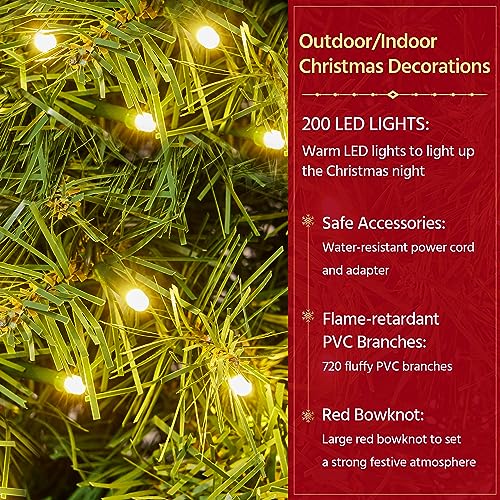 Yaheetech 48in Pre-lit Artificial Christmas Wreath with Red Bow, 200 LED Lights Y257427