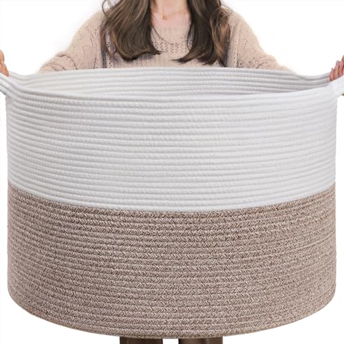 INDRESSME Large Cotton Rope Storage Basket with Handles, 90L Grey R37552