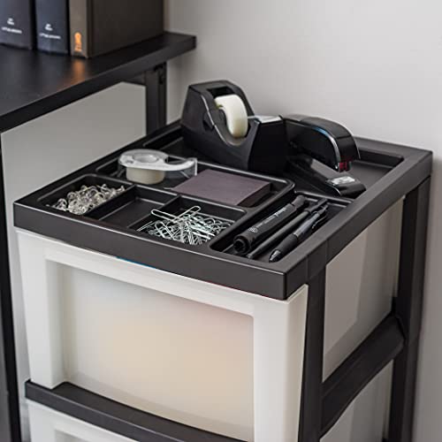 IRIS USA 4-Drawer Plastic Rolling Storage Cart with Wheels, Black/Pearl E270856