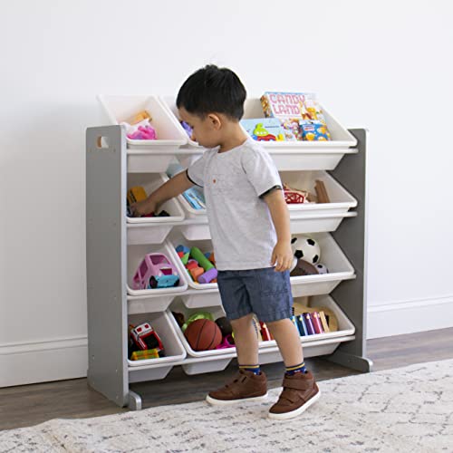 Humble Crew Kids Toy Storage Organizer with 12 Plastic Bins, Grey/White O74556