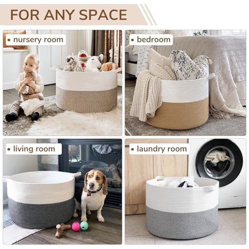 INDRESSME Large Cotton Rope Storage Basket with Handles, 90L Grey R37552