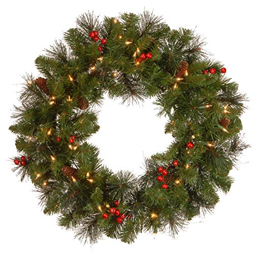 National Tree Company 30 in Pre-Lit Crestwood Spruce Artificial Christmas Wreath with Clear Lights G9281