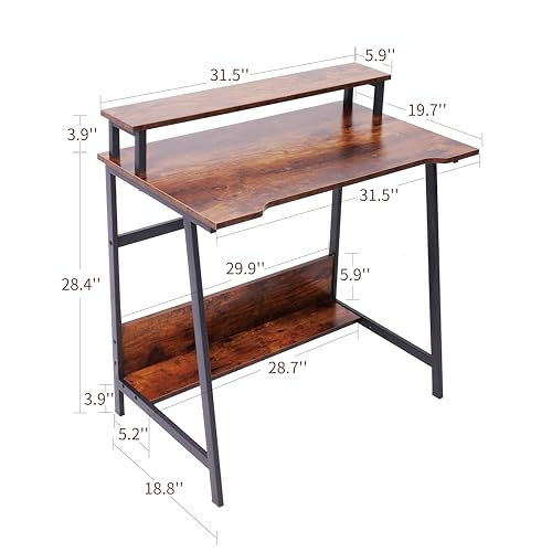 Retro 31.5 Inch Small Computer Desk with Storage for Home Office K389296