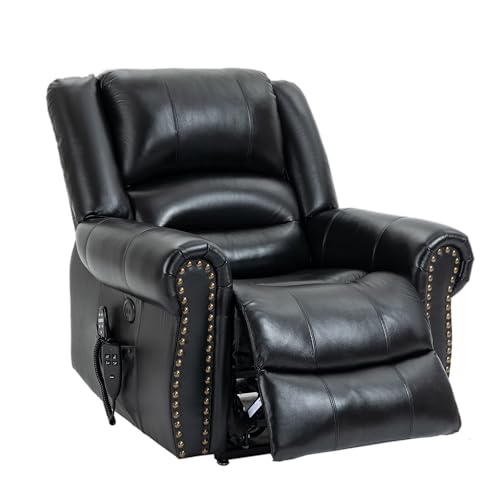 Dual Motor Power Lift Recliner Chair with Massage and Heat, Faux Leather, Brown V8458