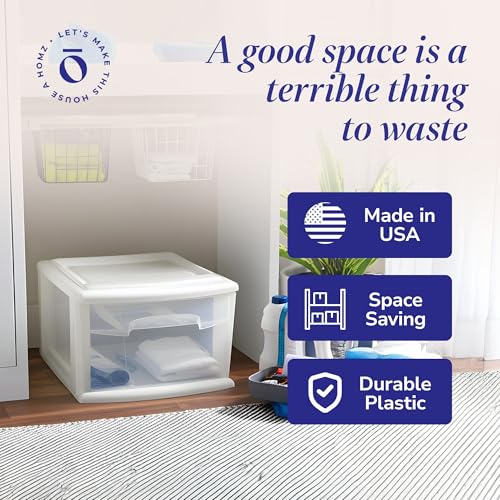 HOMZ 2-Pack 1-Drawer Storage Cart, Clear Plastic, White Frame Y898