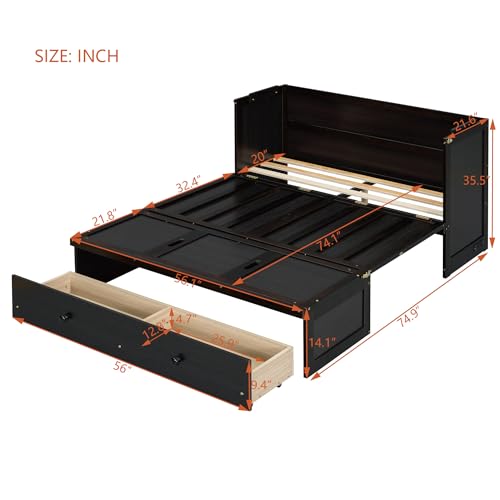 Harper & Bright Designs Queen Murphy Bed Cabinet, Solid Pine, Espresso W128