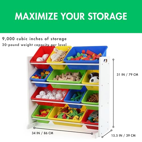 Humble Crew Kids Toy Storage Organizer with 12 Plastic Bins, Grey/White O74556