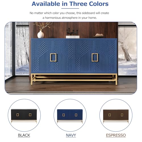 Retro Storage Cabinet with 4 Doors, Wooden Buffet Sideboard (Navy) P83037