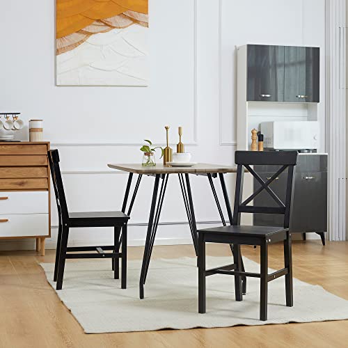 HOMCOM Modern Farmhouse Dining Chairs Set of 2, Wooden Cross Back, Black R739