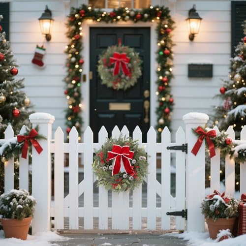 24 Inch Christmas Wreath with Red Ribbon and Pine Cones for Front Door D30392