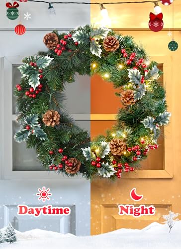 24 Inch Prelit Christmas Wreath with LED Lights for Front Door B9710