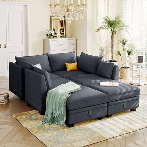 Elegant 2-Piece L-Shape Modular Sectional Sofa with Two Pillows, Beige Chenille V895561