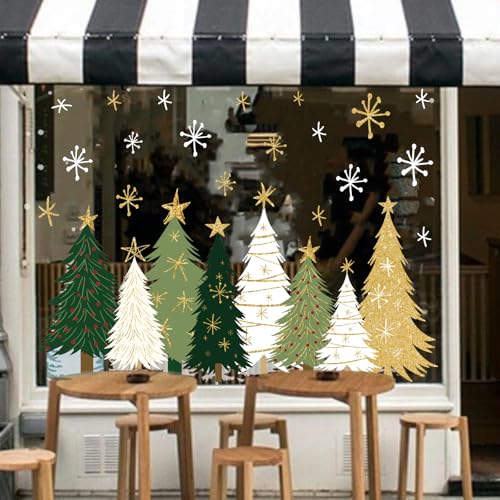 Whaline 9 Sheet Christmas Window Clings Snowy Forest Trees Reusable Window Decals H27510
