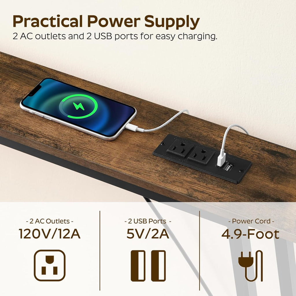 78.7" Console Table with Power Outlets Bundle, Narrow Entryway & Sofa Table T29954
