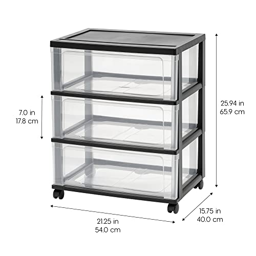 IRIS USA Plastic 3-Drawer Rolling Storage Cart with Wheels, Gray V8946