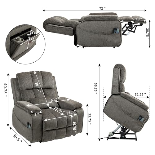 Lift Chair Recliner with Massage and Heat, Heavy Duty for Seniors, Brown V12888