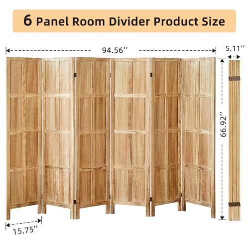 Wood Room Divider 4 Panel, 5.6 FT Tall Folding Privacy Screen, Retro White K4688