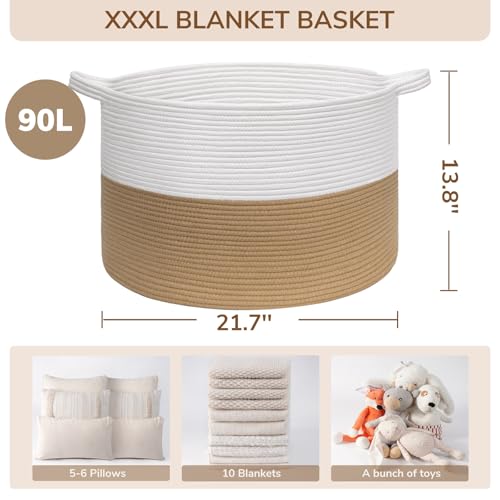INDRESSME Large Cotton Rope Storage Basket with Handles, 90L Grey R37552