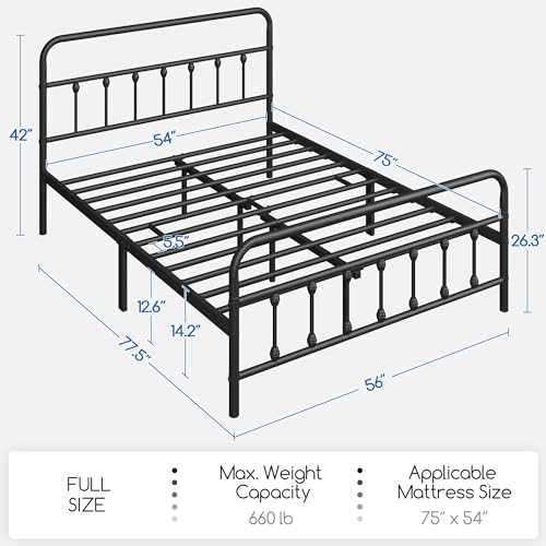 Yaheetech Classic Metal Platform Bed Frame with Victorian Headboard, Full Size Black T81083