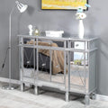 Mirrored Cabinet Mirrored Console Table Sideboards and Buffets Cabinet Dresser Accent Chest Large Nightstand with 3 Drawer and Doors for Hallway and Living Room Mirror (121 x 36 x 91) cm(L x W x H)