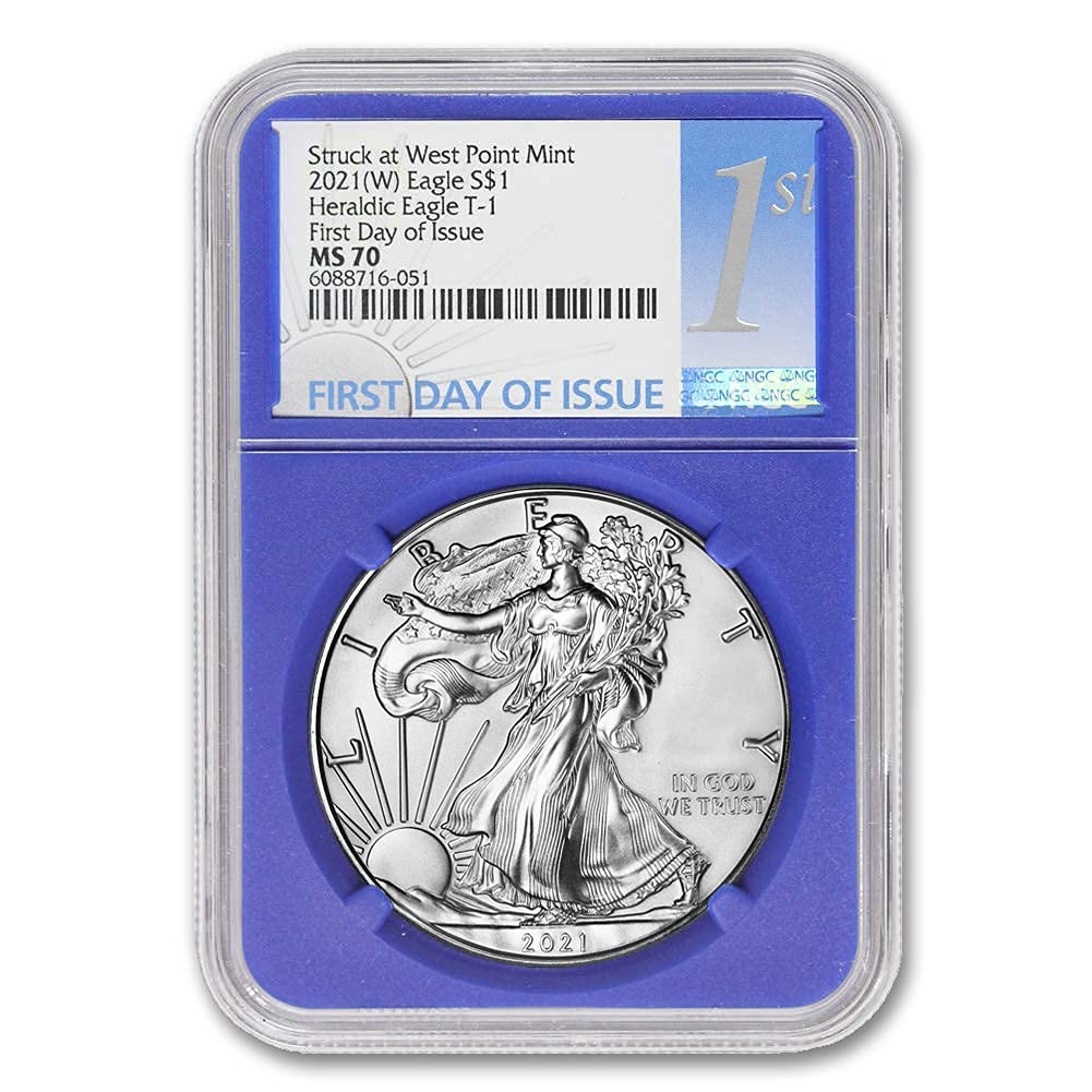 1 oz American Silver Eagle Coin MS70 Heraldic Eagle T-1 by CoinFolio L4401