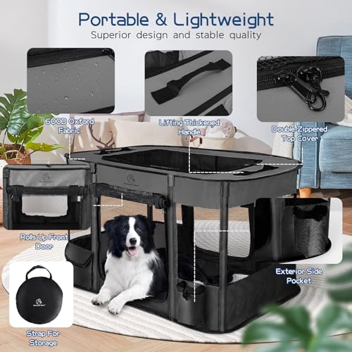 Foldable Dog Cat Playpen with Carrying Case, Water-Resistant, Indoor Outdoor V14642