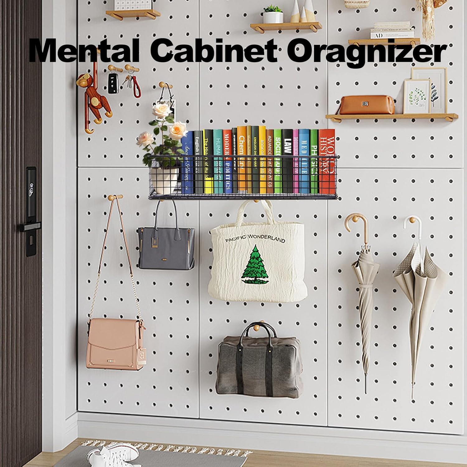 Magnetic Basket for Fridge, Wire Mesh Organizer, Black, 13.77" x 5.11" x 3.26" T9743