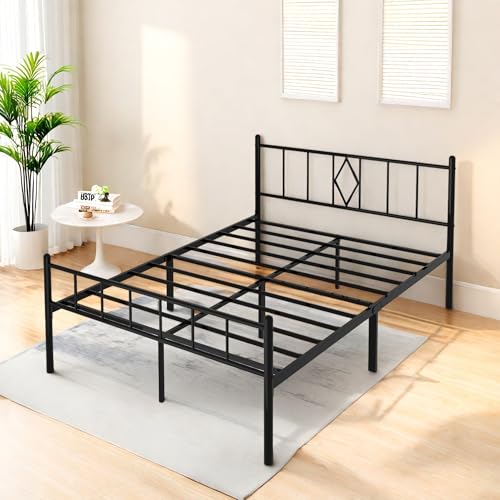 Full Size Metal Platform Bed Frame with Headboard, Black U138819