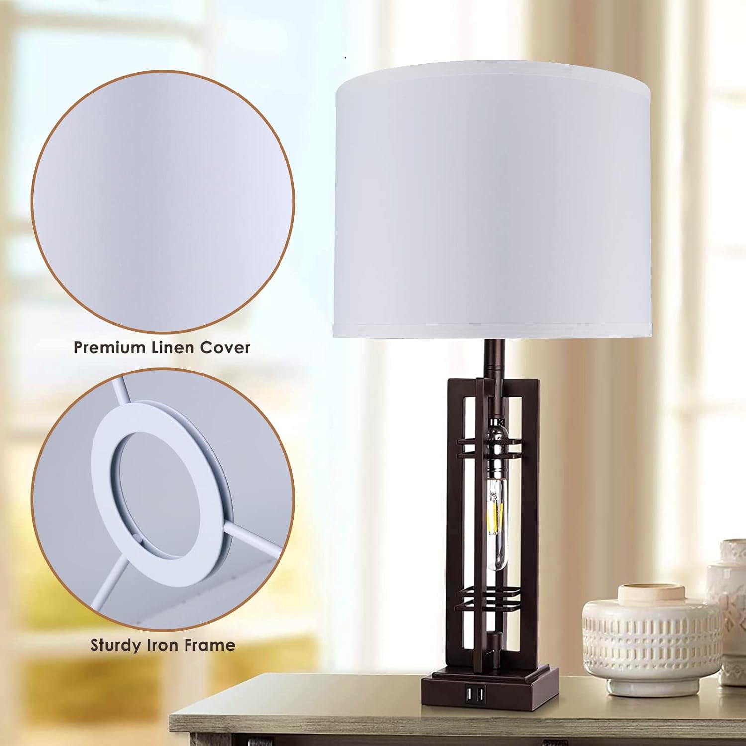 13x13x10" White Linen Drum Lampshade Set of 2 for Table & Floor Lamps G361636