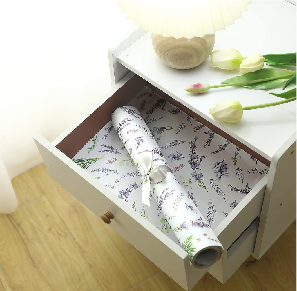 BBTO 20 Sheet Fragrant Drawer Liners for Dresser Scented Cabinet Liners for Shelves 15.8x22 Paper Liner for Drawers and Cabinets Non Adhesive Drawer Paper Liner for Home Shelf Close (Lavender) V58544