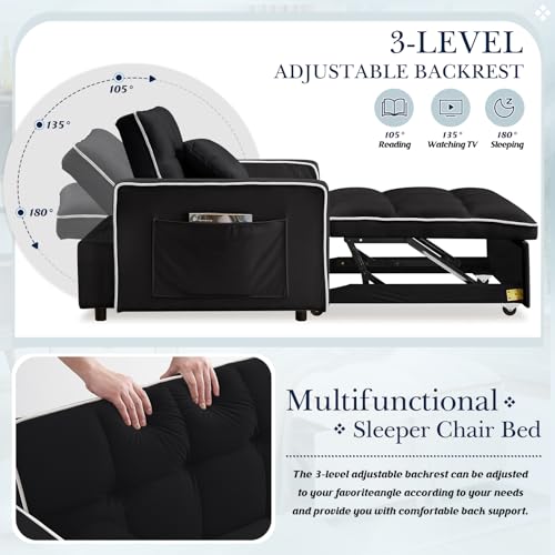 3 in 1 Convertible Sleeper Chair Bed with Adjustable Backrest, Beige J12414