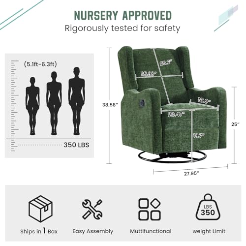 360° Swivel Glider Recliner Chenille Upholstered Wingback Accent Chair Green B93757