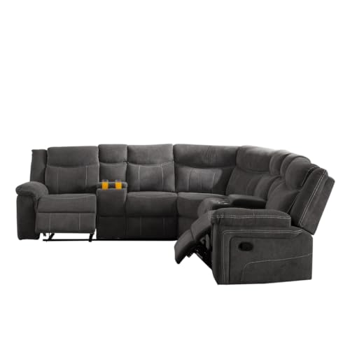 Power Recliner Sofa Grey Fabric Sectional with Cup Holders K157