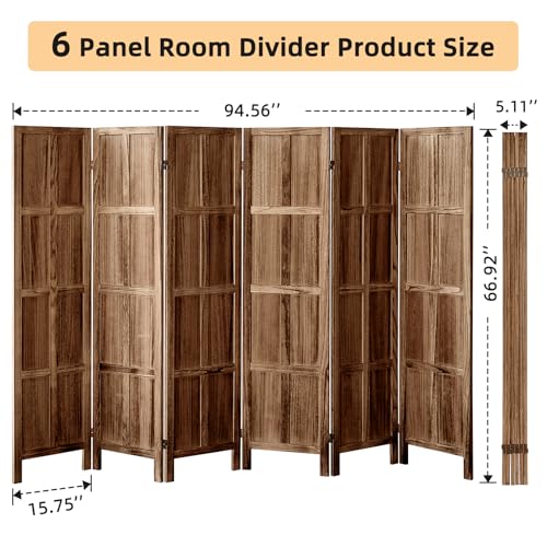 Wood Room Divider 4 Panel, 5.6 FT Tall Folding Privacy Screen, Retro White K4688