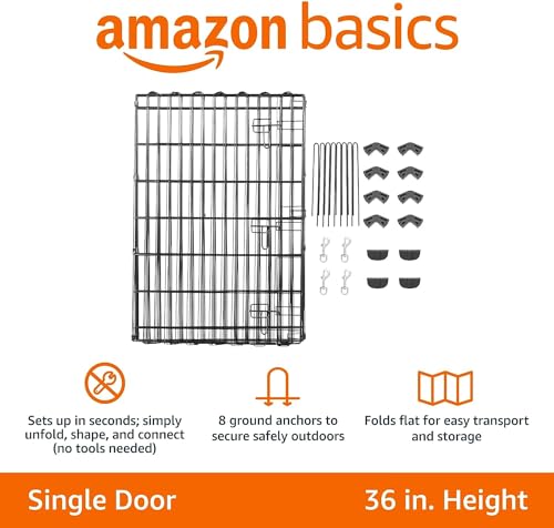 Amazon Basics Foldable Octagonal Metal Dog Playpen, Extra Large, Black G18040