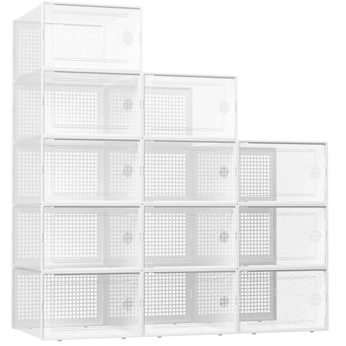 Kuject X-Large Clear Plastic Stackable Shoe Storage Boxes, 12 Pack, Blue Y142131