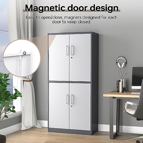 Locking Metal Garage Cabinet 72" Tall, 2 Doors, 5 Shelves, Black Steel Storage B923