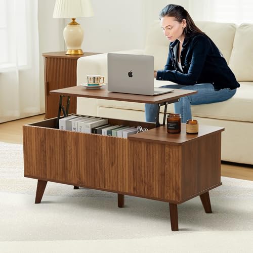 Mid-Century Modern Wood Coffee Table with Dual Storage Shelf (Walnut) X2536