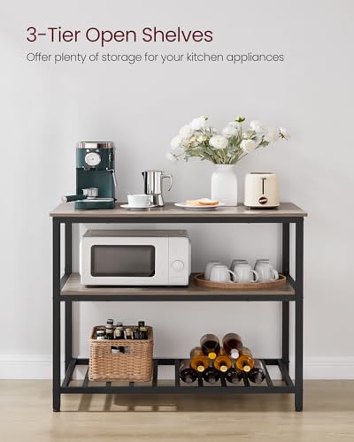 VASAGLE Kitchen Island with 3 Shelves, 47.2 Inches, Rustic Brown and Black W99569
