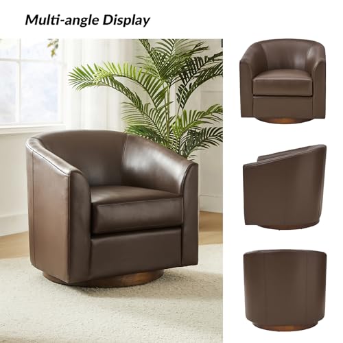 HULALA HOME Swivel Barrel Chair Set of 2, Genuine Leather, Brown R8709